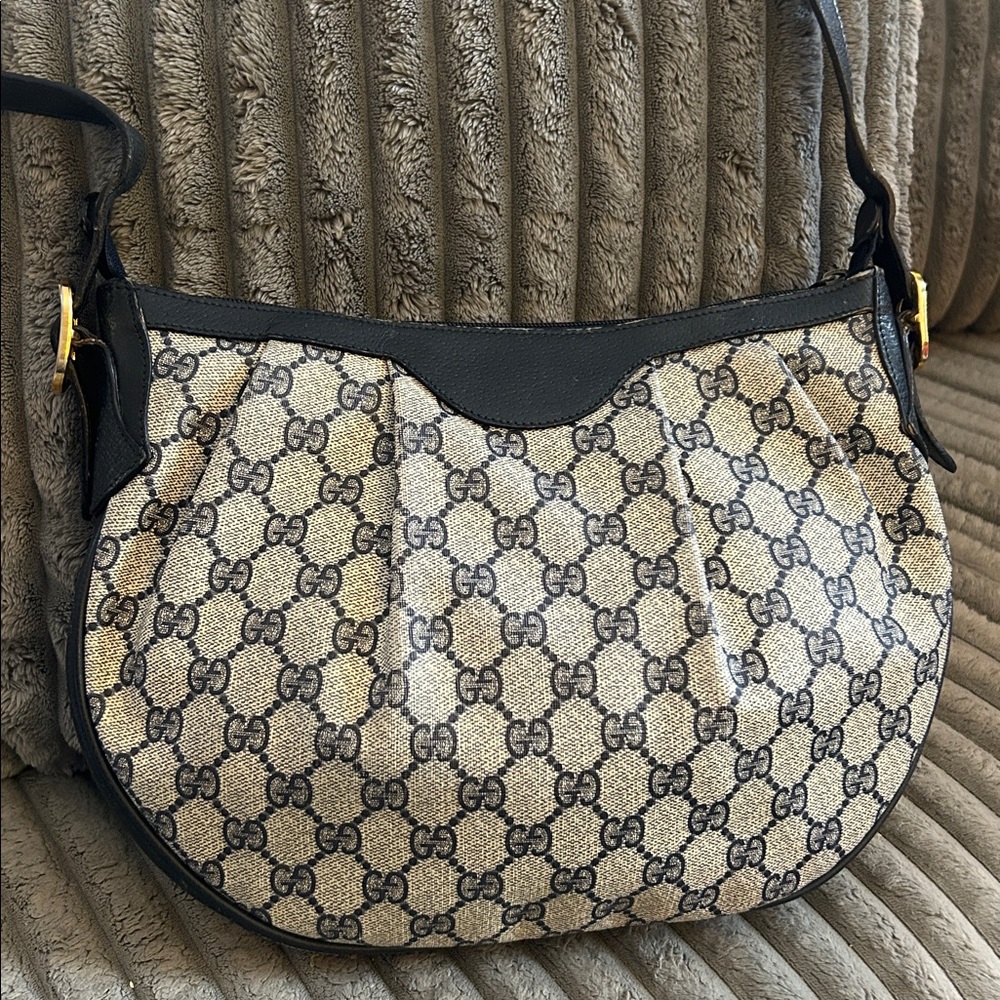 Gucci GG Monogram Supreme Purse Crossbody Bag Vintage Navy Italian Leather - Picture 7 of 17